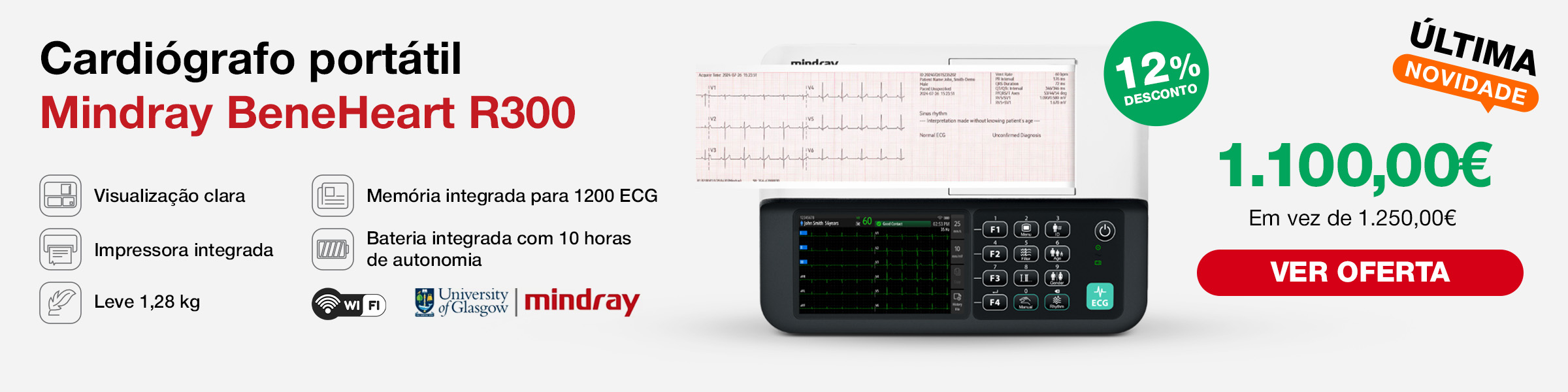  ECG Mindray Beneheart R300 é um cardiógrafo portátil 