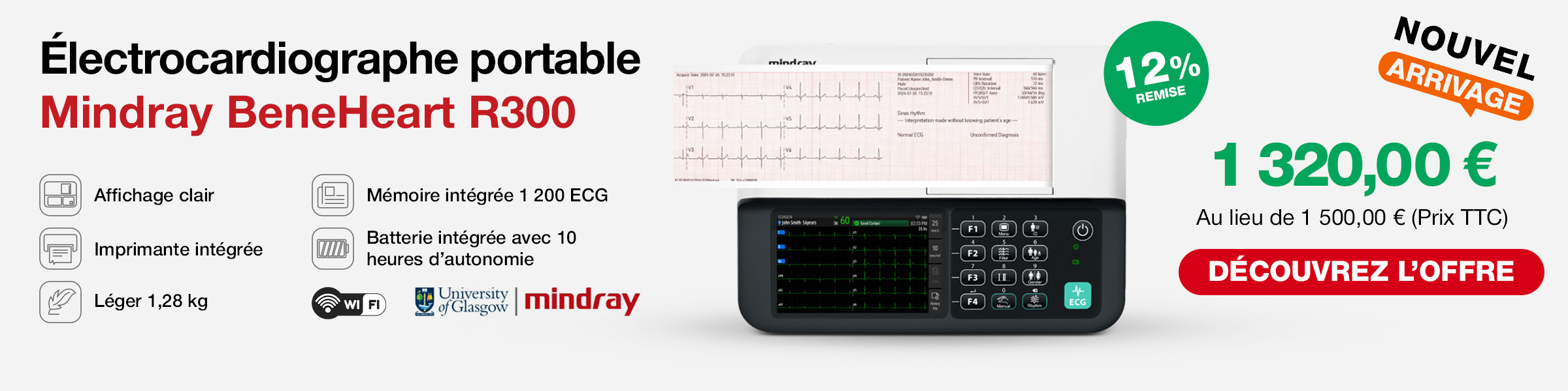 Électrocardiographe Beneheart R300 12 dérivations - Mindray