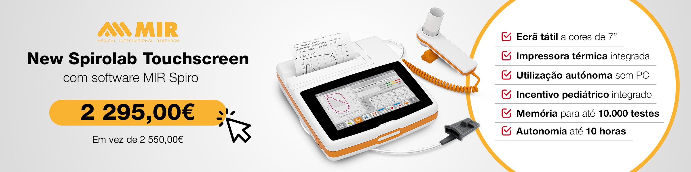 Espirómetro MIR New Spirolab Touchscreen com software MIR Spiro