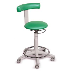Sgabello Gynex con anello e altezza regolabile 53-66 cm - con schienale, sedile imbottito e base con ruote e anello - verde Vancouver