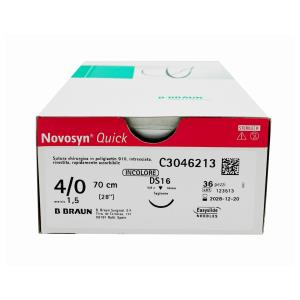 Novosyn Quick suturas absorbibles de poliglactina 910, aguja 3/8 de 19 mm, USP 4/0 - hebra incoloro de 70 cm