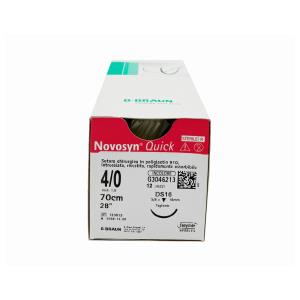 Novosyn Quick suturas absorbibles de poliglactina 910, aguja 3/8 de 19 mm, USP 4/0 - hebra incoloro de 70 cm