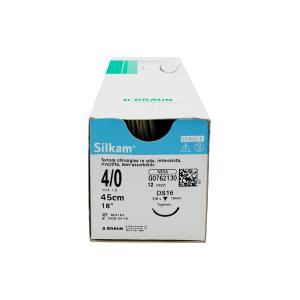 Silkam suture non assorbibili in seta, ago 3/8 da 12mm, USP 5/0 - filo nero da 45 cm