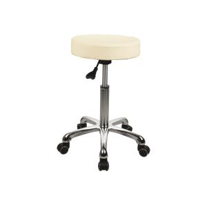 Sgabello altezza regolabile 55-75 cm con sedile imbottito Ø 34 cm e base con ruote - beige chiaro