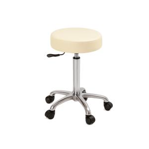 Sgabello altezza regolabile 55-75 cm con sedile imbottito Ø 34 cm e base con ruote - beige chiaro