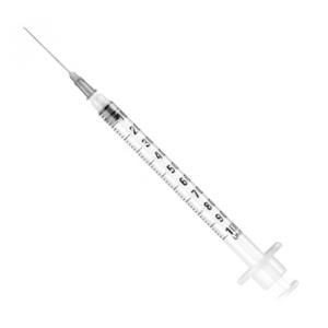 Seringa da 1 ml INS cone luer central com agulha montada resíduo zero 25 G - 0,5 × 16 mm