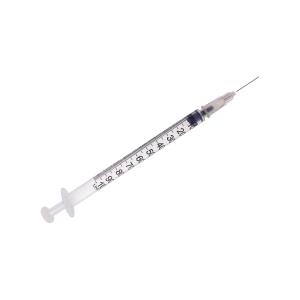 Jeringa para Insulina latex free de 3 piezas de 1 ml con cono L. concéntrico con aguja montada 25 G × 5/8” - 0,5 × 16 mm