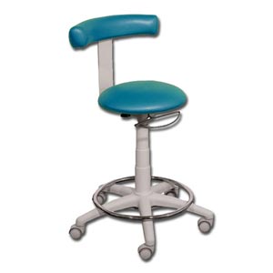 Sgabello Gynex ad altezza regolabile 53 - 66 cm con sedile imbottito e base con ruote e anello - blu mare metallizzato