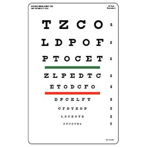 Escala Optométrica Snellen com barra a cores - distância 3 m - 23 × 35,5 cm