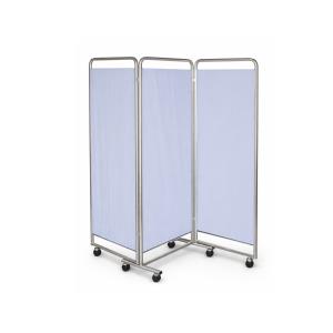 Paravento 3 ante con telaio fisso e tenda in trevira azzurra