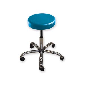 Sgabello in metallo ad altezza regolabile 50 - 60 cm con sedile imbottito Ø 30 cm e base con ruote - blu