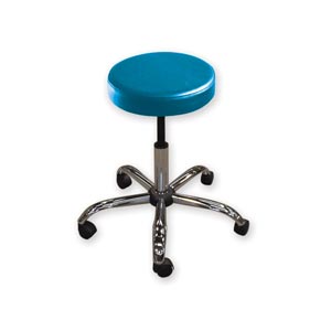 Banco com altura ajustável de 47-57 cm - com assento estofado Ø 33 cm e base de metal com rodízios - azul