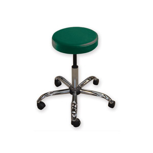 Sgabello in metallo ad altezza regolabile 50 - 60 cm con sedile imbottito Ø 30 cm e base con ruote - verde