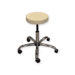 Sgabello in metallo ad altezza regolabile 50 - 60 cm con sedile imbottito Ø 30 cm e base con ruote - crema
