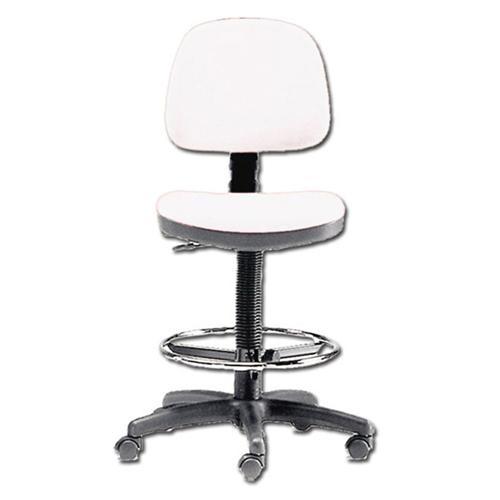 Acquista Sgabello ad altezza regolabile 60 - 80 cm con sedile imbottito Ø  43 cm e base con ruote e anello - con schienale - bianco, Doctor Shop