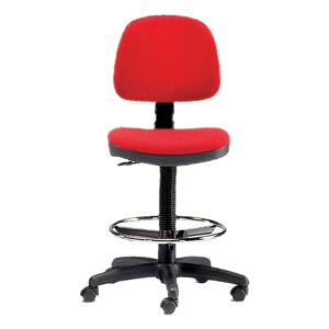 Sgabello ad altezza regolabile 60 - 80 cm con sedile imbottito Ø 43 cm e base con ruote e anello - con schienale - rosso