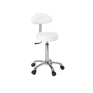 Sgabello altezza regolabile 55-75 cm con sedile imbottito, ruote e schienale - bianco