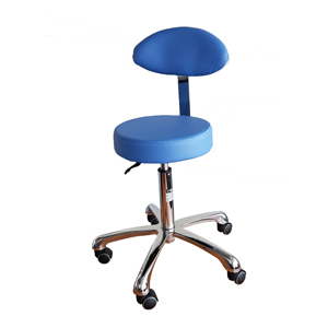 Sgabello altezza regolabile 55-75 cm con sedile imbottito Ø 34 cm e base con ruote - con schienale - blu