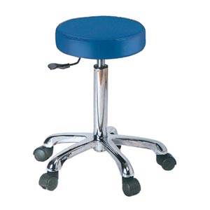 Escabelo em aço com altura regulável 53-68 cm com assento estofado Ø 33 cm e base com rodas - Azul