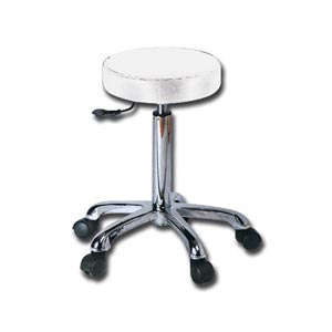 Sgabello altezza regolabile 55-75 cm con sedile imbottito Ø 34 cm e base con ruote - bianco