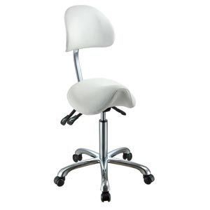 Tabouret Ergo à hauteur réglable 62-78cm avec assise embourrée, base à roulettes et avec dossier - blanc