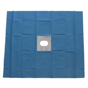 Teli chirurgici TNT monouso sterili con foro centrale adesivo Ø 9×18 cm - 100×150 cm