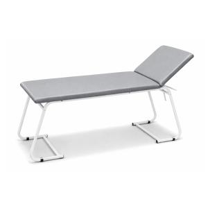 Table d'examen médicale en acier peint en blanc avec matelas gris
