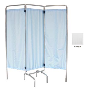 Paravento 3 ante senza ruote con tenda in trevira bianca 45 × 132 cm