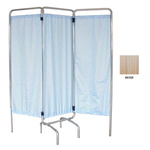 Paravento 3 ante senza ruote con tenda in trevira beige 45 × 132 cm