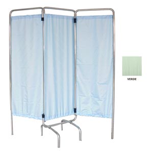 Paravento 3 ante senza ruote con tenda in trevira verde 45 × 132 cm