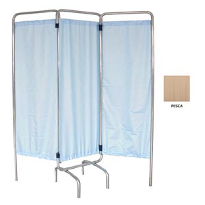 Paravento 3 ante senza ruote con tenda in trevira pesca 45 × 132 cm