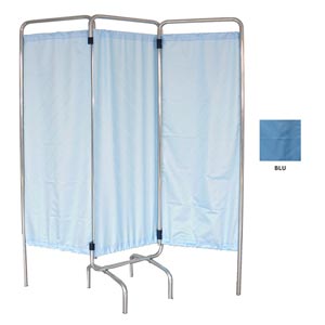 Paravento 3 ante senza ruote con tenda in trevira blu 45 × 132 cm
