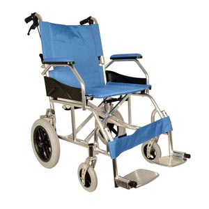 Silla de ruedas de traslado extraligera Queen plegable - asiento de 46 cm - tejido azul