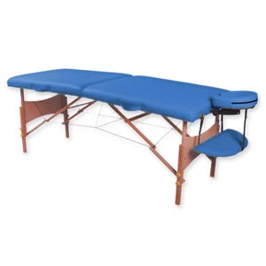 Table de massage en bois à 2 sections - bleue