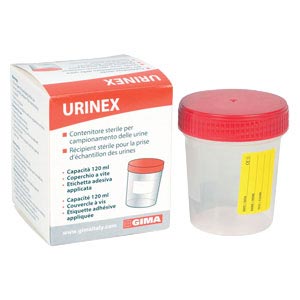 Recipiente para exame de urina Plus esteril - 120 ml com tampa a rosca vermelha