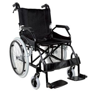 Silla de ruedas ultraligera de aluminio con asiento de 46 cm - tela negra