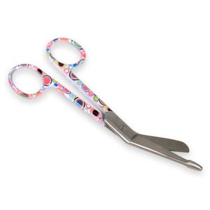 Tijeras para vendajes, en acero y mango en plástico con fantasía de lunares - 14 cm