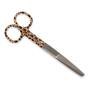 Tijeras rectas en acero con puntas alternas, fantasía leopardo - 14 cm