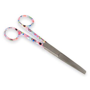 Tijeras rectas en acero con puntas alternas, fantasía burbujas - 14 cm