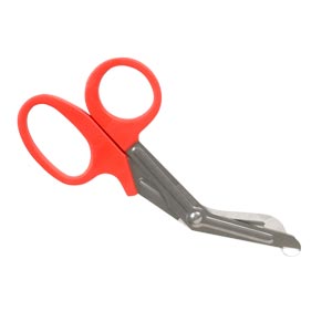 Tijera para vendajes en acero y mango en plástico rojo - 16,5 cm