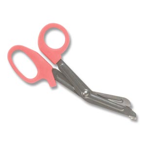 Forbice per bende in acciaio con manici in plastica rosa - 16,5 cm