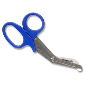 Tijera para apósitos de acero con asas de plástico azules - 19 cm