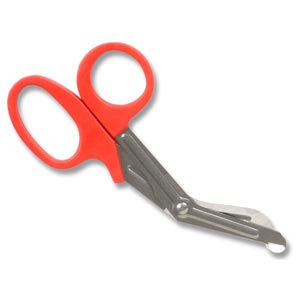 Forbici per bende in acciaio con manici in plastica rossi - 19 cm