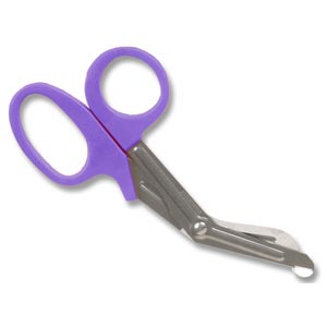 Tijera para apósitos de acero con asas de plástico violetas - 19 cm