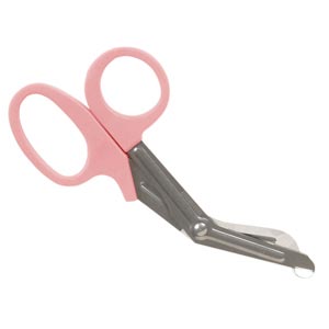 Forbici per bende in acciaio con manici in plastica rosa - 19 cm