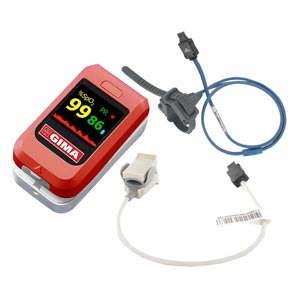 KIT saturimetro Oxy-10 con sensore adulti incorporato, sensore neonatale e pediatrico a clip