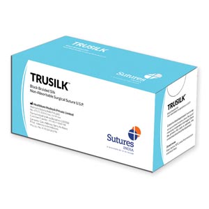 Suturas não absorvíveis Trusilk de seda - agulha 3/8 de 19 mm, USP 4/0 - Preta