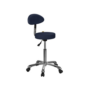 Sgabello altezza regolabile 55-75 cm con sedile imbottito Ø 34 cm e base con ruote - con schienale -  blu scuro