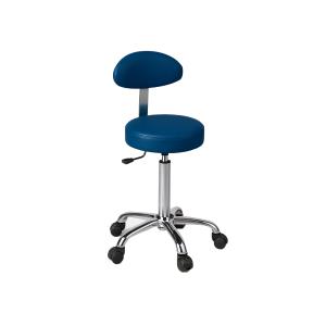 Sgabello altezza regolabile 55-75 cm con sedile imbottito, ruote e schienale - blu scuro