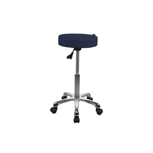 Sgabello in acciaio ad altezza regolabile 53 - 68 cm con sedile imbottito Ø 33 cm e base con ruote - blu scuro